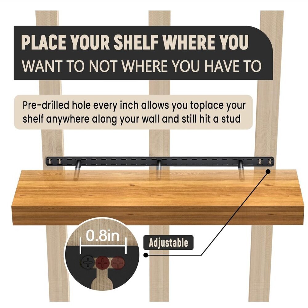 2Pk Floating Shelf Bracket Heavy Duty, (16"X8"X1.5") Black Brand New - Picture 3 of 8